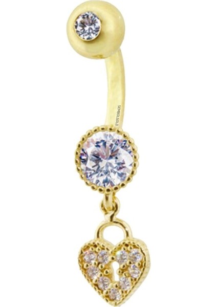 Altın Göbek Piercing 14 Ayar Sallantılı Kalp