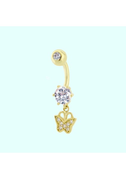 Altın Göbek Piercing 14 Ayar Sallantılı Kelebek