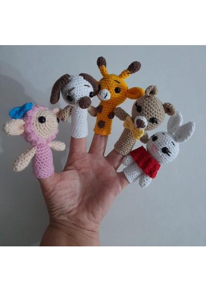 Hayvan Figürlü Parmak Kuklası Takımı Amigurumi Organik Oyuncak