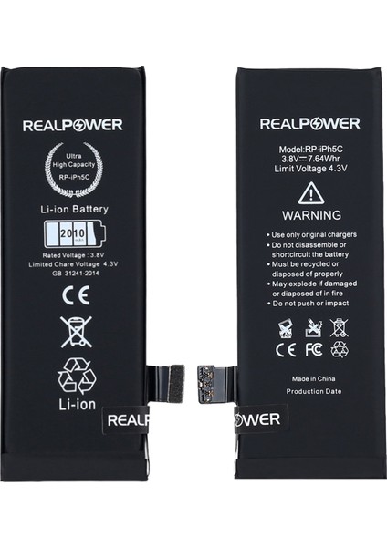 Apple iPhone 5c Uyumlu Realpower Güçlendirilmiş 2000 Mah Batarya