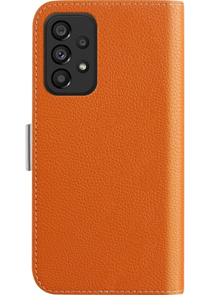 Samsung Galaxy A73 Orange Için Litchi Doku Telefon Kılıfı - Turuncu (Yurt Dışından) fırsatları