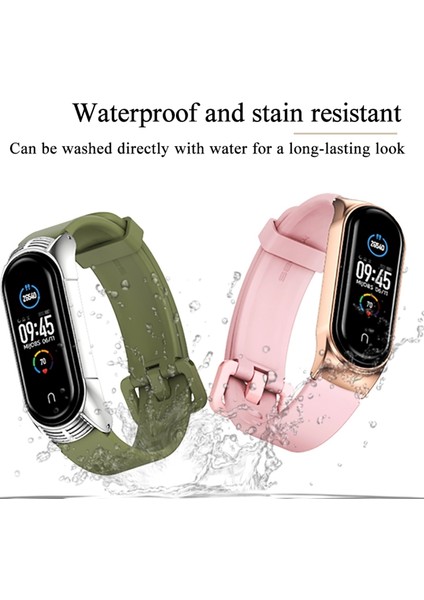 Xiaomi Mi Band 3/4/5/6 Pembe+Gül Altın Silikon Saat Band