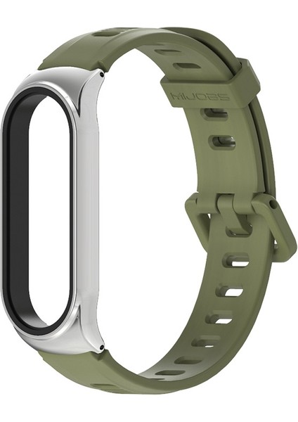 Xiaomi Mı Band Için 6/5/4/3 Silikon Kayış, Stil: Cs Case Ordu Yeşil+Gümüz