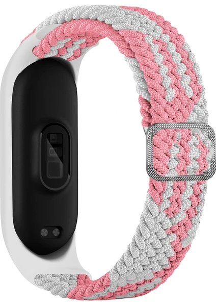 Xiaomi Mi Band 7 Pembe Beyaz Için Naylon Örgülü Saat Grubu