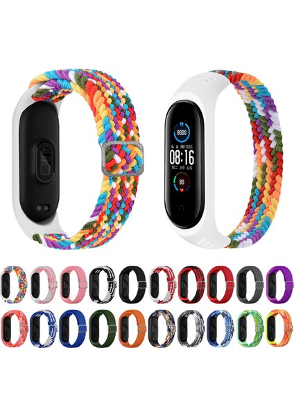 Xiaomi Mi Band 7 Pembe Beyaz Için Naylon Örgülü Saat Grubu