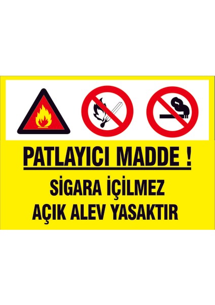 Çağ Patlayıcı Madde (Sgara Içilmez. Açıkalev Yasktır) Uyarı Levhası 3mm Dekota Uyarı Levhası 25X35 cm