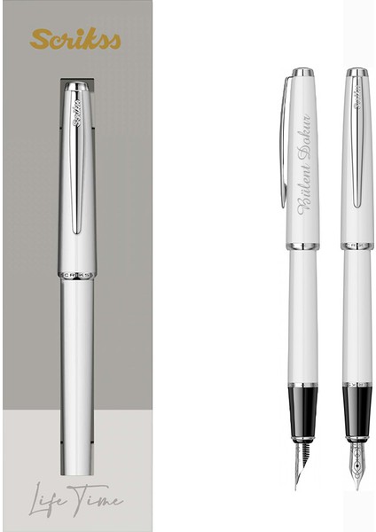 Isme Özel Scrikss Dolma Kalem Vintage 33 Beyaz