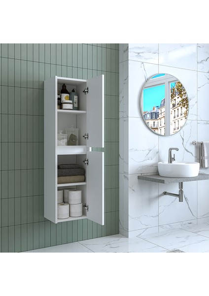 Banos Banyo Roomart Bd2 Ayaksız 2 Kapaklı Mat Beyaz 130 x 35 cm Banyo Boy Dolabı