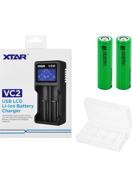 Vc2 Li-Ion Şarj Cihazı+Lg 18650 3500 Mah Şarjlı Pil 2 Adet+Pil Kutusu