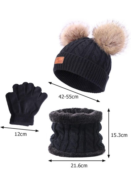 3x Çocuk Erkek Kızlar Kış Sıcak Şapka Eşarp Seti Polar Astar Yüz Kapağı Pembe (Yurt Dışından)