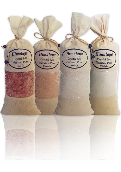 Himalaya Tuzu Pembe iri + İnce Beyaz İri + İnce Sofralık + Solelik Himalaya Tuz 4 kg