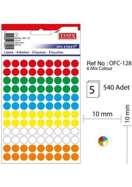 OFC-128 Termal Etiket Renkli Yuvarlak 10 mm