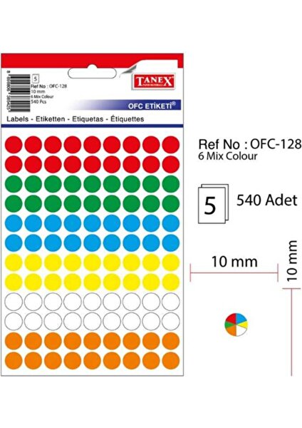OFC-128 Termal Etiket Renkli Yuvarlak 10 mm