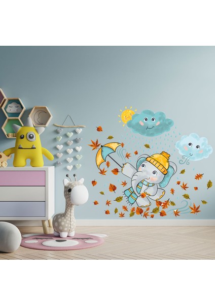 Şemsiyeli Sevimli Fil Çocuk Odası Duvar Sticker