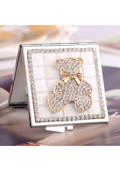 Taşınabilir Taşlı Mini Makyaj Aynası Beyaz (Yurt Dışından)