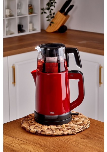 Ilkdem Cam Demlikli Çay Makinesi Kırmızı