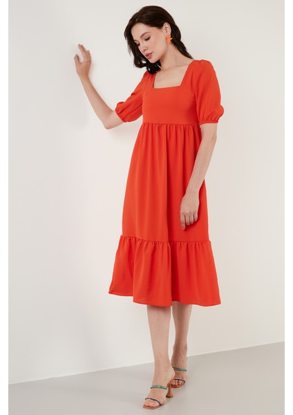 Rahat Kalıp Kare Yaka Volanlı Uzun Elbise Bayan Elbise 42190350 fırsatları