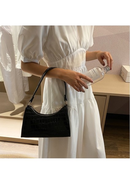 Retro Stil Kadın Pu Deri Zincirli Çanta - Siyah (Yurt Dışından)