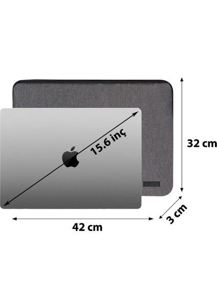 D'vers Su Geçirmez Fermuar Detaylı Unisex 15-15,6 Inç Uyumlu Macbook Kılıf Notebook Laptop Çantası