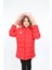 Kırmızı Renkli Çıkarılabilir Kapüşonlu ve Kürklü Şişme Kız Çocuk Montu 2