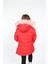 Kırmızı Renkli Çıkarılabilir Kapüşonlu ve Kürklü Şişme Kız Çocuk Montu 5
