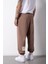 Oversize Basic Bel Paça Lastikli 3 Cepli Jogger Eşofman Altı Kahve 4