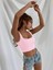 Kadın Pembe Askılı Crop Top Bluz 5
