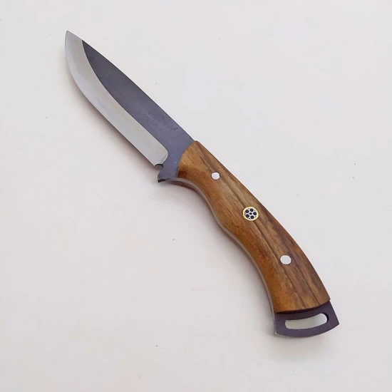 Göcen El Yapımı Bushcraft Kamp Bıçağı Kök Ceviz Kabze Paslanmaz Av Bıçağı Deri Kılıflı