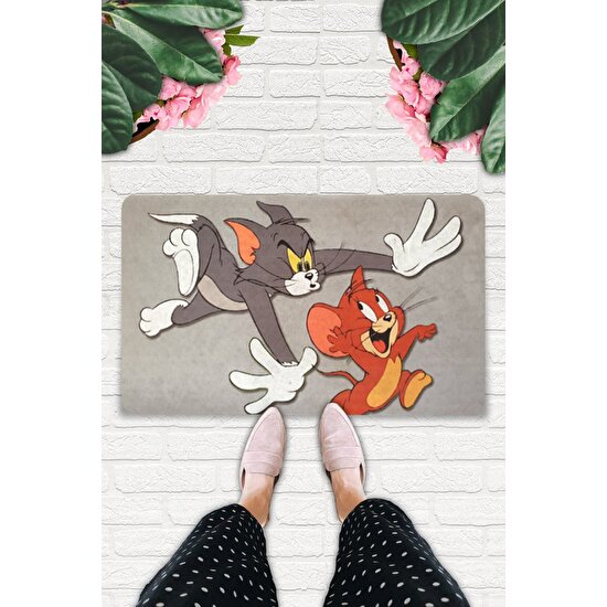 Uygur Home Tom ve Jerry Temalı Dekoratif Çok Amaçlı Paspas (Kapıönü, Banyo, Bilgisayaraltı,çocuk Odası Vb.)