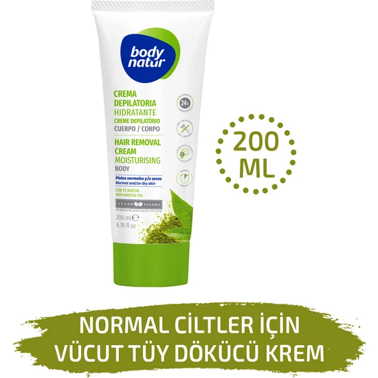 Body Natur Normal & Kuru Cilt Vücut Tüy Dökücü Nemlendirici Krem Matcha Çaylı - Hair Removal Cream Normal 200ML