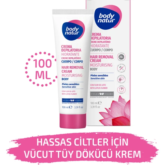 Body Natur Hassas Cilt Vücut Tüy Dökücü Nemlendirici Krem Lotus Çiçekli - Hair Removal Cream Sensitive 100ML