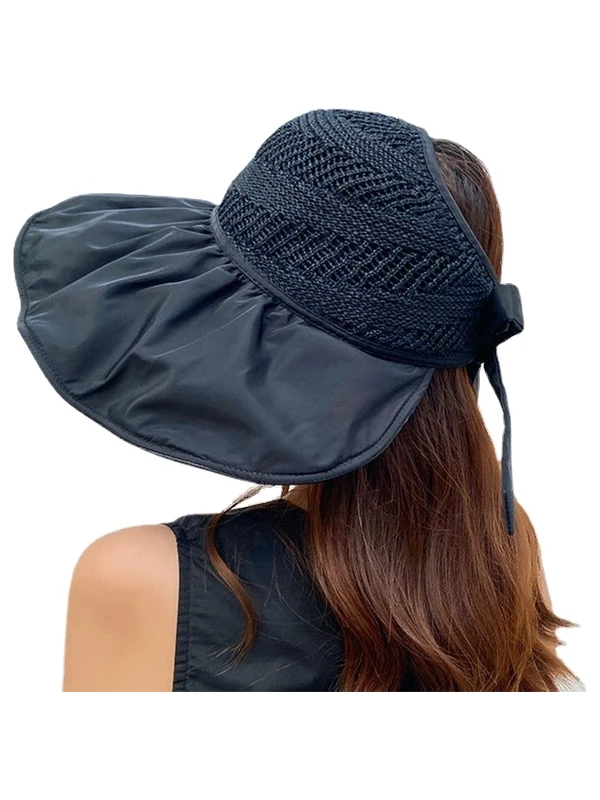 Keluofu UV Korumalı Kadın Güneşlik Şapka - Siyah (Yurt Dışından)