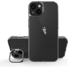 Caseart Apple iPhone 13  Kapak Lens Standlı Sararmaz Şeffaf Silikon Kılıf - Siyah