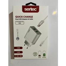 Sertec Hızlı Duvar Şarjı iPhone Uyumlu Quıck 3.0 A Charge Dual USB