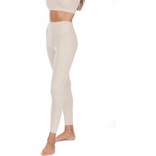 Nui Yoga Diya Bej Organik Pamuklu Yüksek Bel Uzun Tayt Yetişkinler İçin Konforlu Tasarım