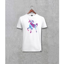 Darkia Unicorn At Özel Tasarım Baskılı Unisex Beyaz Tişört