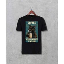 Darkia Kedi Kahve Cat Coffee  Özel Tasarım Hayvan Baskılı Unisex Tişört