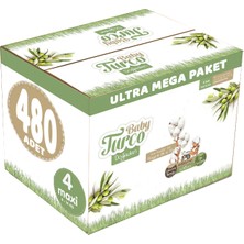 Baby Turco Bebek Bezi Doğadan Beden:4 8-14 kg Maxi Ultra Mega Paket 480'li