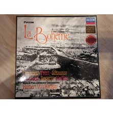 Puccını - La Boheme - Karajan / Berlin Filarmoni / Pavarottı / Frenı / Ghıaurov/ Harwood - 1980 Almanya Basım - 2  Lp Lik Box Set + 32 Sayfa Libretto