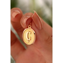 Sefa Gold 14 Ayar Altın Ç Harfi Nostalji Oval Kolye Ucu