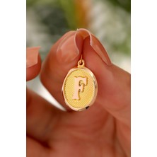 Sefa Gold 14 Ayar Altın F Harfi Nostalji Oval Kolye Ucu