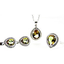 Gümüş Zultanit Damla Taşlı Kadın Kolye Küpe Yüzük Set