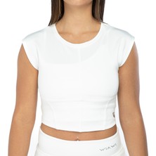 Wiawi Kadın Spor Fit Rahat Tişört Esnek Crop Top - Unique Beyaz