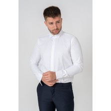 White Stone Venedik Pamuklu Slim Fit Ata Yaka Gömlek Beyaz