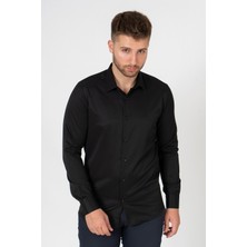 White Stone Verona G186 Pamuklu Regular Fit Düz Gömlek Siyah
