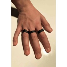The Collection Siyah Kaplama Sarmal Desen Tüy Model ve Üçgen Desen Ayarlanabilir Yüzük Set