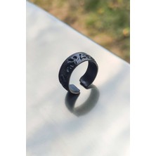 The Collection Dalga Desen Ayarlanabilir Siyah Yüzük