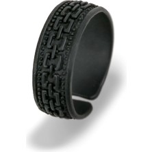 The Collection Erkek Mat Siyah Halka Desen Şövalye Model Ayarlanabilir Yüzük