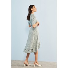Gils Butik Kemerli Çiçekli Yeşil Elbise