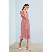 Gils Butik Papatya Desenli Kırmızı Elbise